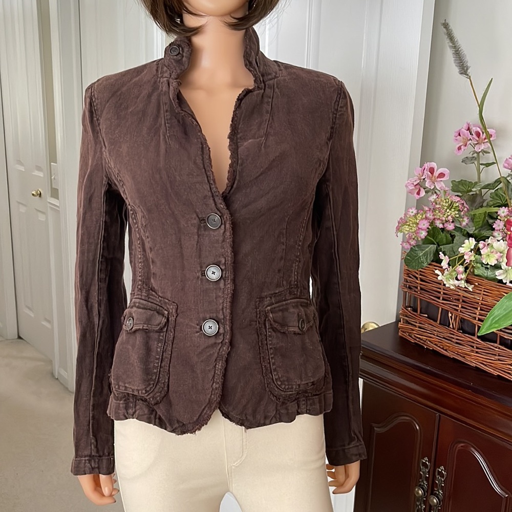 J. Crew 100% Linen Brown Distressed Jacket - Picture 3 of 12